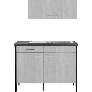 Küchenzeile OPTIFIT Tokio Komplettküchen-Sets grau (küche: betonfarben) Küchenzeilen ohne Elektrogeräte 119 cm breit, mit Stahlgestell, Vollauszug