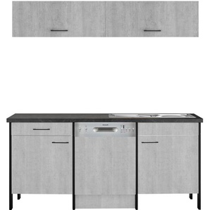 Küchenzeile OPTIFIT Tokio Komplettküchen-Sets grau (küche: betonfarben) Küchenzeilen ohne Elektrogeräte 192 cm breit, mit Stahlgestell, Vollauszug