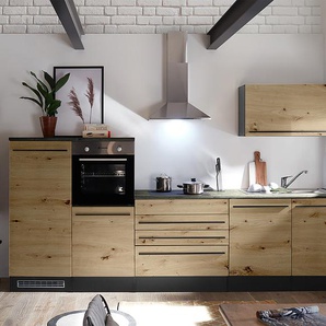 Küchenzeile I 320 x 200 x 60cm Braun/Eiche Artisan Dekor mit Elektrogeräten