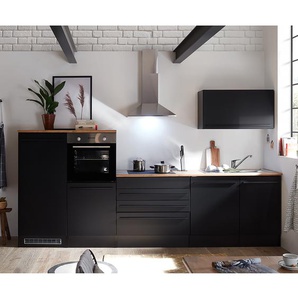 Küchenzeile I 320 x 200 x 60cm Schwarz/Matt Schwarz ohne Elektrogeräte