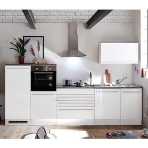 Küchenzeile I 320 x 200 x 60cm Weiß/Hochglanz Weiß mit Elektrogeräten