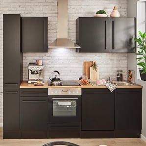 Küchenzeile III 250cm Schwarz/Matt Schwarz mit Elektrogeräten