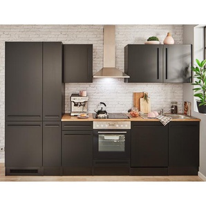 Küchenzeile III 310cm Schwarz/Matt Schwarz ohne Elektrogeräte