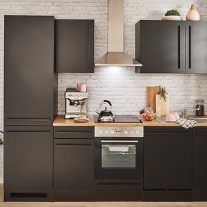 Küchenzeile III 280cm Schwarz/Matt Schwarz mit Elektrogeräten