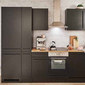 Küchenzeile III 310cm Schwarz/Matt Schwarz mit Elektrogeräten