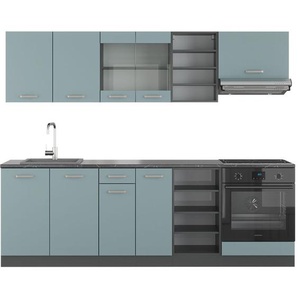 Küchenzeile R-Line, Blau-Grau/Anthrazit, 240 cm ohne Arbeitsplatte Vicco