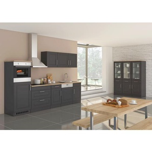 Küchenzeile Rom II 9-teilig 300 x 200 x 60cm Grau/Grau ohne Elektrogeräte