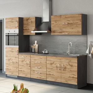 Küchenzeile Sorrento V 270 x 200 x 60cm Braun/Grau/Wotaneiche Dekor/Graphit ohne Elektrogeräte