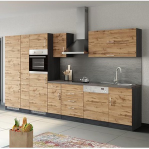 Küchenzeile Sorrento VII 360 x 200 x 60cm Braun/Grau/Wotaneiche Dekor/Graphit mit Elektrogeräten