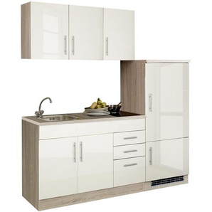 Küchenzeile I 180cm Beige/Hochglanz Crema Glaskeramik
