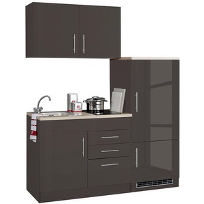 Küchenzeile I 160cm Grau/Hochglanz Grau/Graphit Glaskeramik