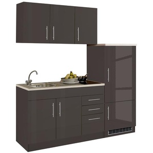 Küchenzeile I 180cm Grau/Hochglanz Grau/Graphit Glaskeramik