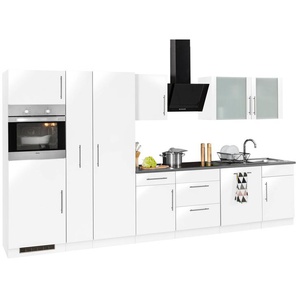 Küchenzeile WIHO KÜCHEN Cali Komplettküchen-Sets Gr. B/T: 360 cm x 60 cm, grau (küche: weiß glanz, granitgrau,, korpus: matt, arbeitsplatte: granitgrau) Küchenzeilen mit Elektrogeräte E-Geräten, Breite 360 cm