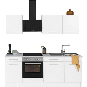 Küchenzeile WIHO KÜCHEN Ela Komplettküchen-Sets Gr. B/T: 220 cm x 60 cm, weiß (küche: front und korpus: weiß, arbeitsplatte: canvas grau, grau) Küchenzeilen mit Elektrogeräte