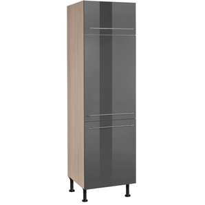 Kühlumbauschrank OPTIFIT Bern Schränke Gr. B/H/T: 60 cm x 211,8 cm x 58,4 cm, 2 St., grau (grau hochglanz, akaziefarben) Kühlschrankumbauschränke 60 cm breit, 212 hoch, mit höhenverstellbaren Stellfüßen