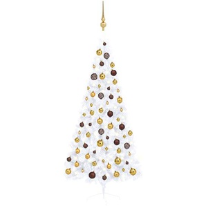 Künstlicher Halber Weihnachtsbaum mit LEDs & Kugeln Weiß 180cm