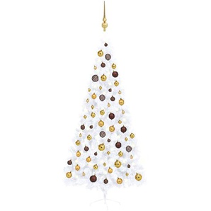Künstlicher Halber Weihnachtsbaum mit LEDs & Kugeln Weiß 210cm