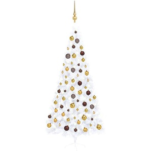 Künstlicher Halber Weihnachtsbaum mit LEDs & Kugeln Weiß 240cm
