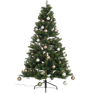 Künstlicher Weihnachtsbaum CREATIV DECO Fertig geschmückt Weihnachtsbäume Gr. Höhe: 150 cm bis, grün (grün, hellbraun, beige) Künstliche Weihnachtsbäume mit 60 Kugeln und LED Beleuchtung