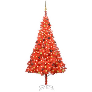 Künstlicher Weihnachtsbaum mit LEDs & Kugeln Rot 240cm PVC