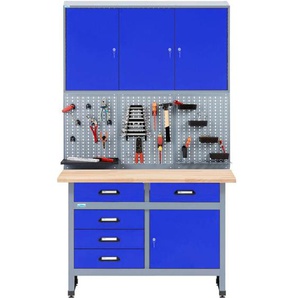Kupper - Küpper Sparset 70424-7, 120 cm, Werkbank, Hängeschrank, Lochwand, ultramarinblau