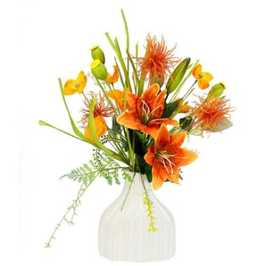 Kunstblume Blumenarrangement aus Lilien und Mohnblumen in Vase aus Keramik, I.GE.A., Höhe 55 cm, Dekoblumen Blumenstrauß Seidenblumen Tischdeko Hochzeitsdeko