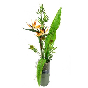 Kunstblume Strelitzie, I.GE.A., Höhe 105 cm, In Vase aus Keramik mit Bambus Dekoblätter und Gras