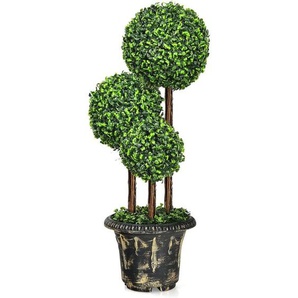 Kunstpflanze 90cm, künstliche Grünpflanzen mit realistischen Blaettern, Kunstbaum mit Topf, Dekopflanze Zimmerpflanze Kugelbaum für Haus Büro