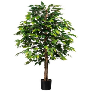 Kunstpflanze, Braun, Grün, Schwarz, Kunststoff, Naturmaterialien, 120 cm, inkl. Topf, mit Naturstamm, Dekoration, Blumen & Zubehör, Kunstpflanzen