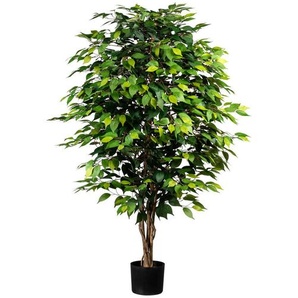 Kunstpflanze, Braun, Grün, Schwarz, Kunststoff, Naturmaterialien, 150 cm, inkl. Topf, mit Naturstamm, Dekoration, Blumen & Zubehör, Kunstpflanzen