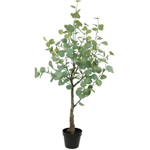 Kunstpflanze Kunstbaum Eukalyptus im Topf Pflanze Deko Strauch Busch, I.GE.A., Höhe 125 cm, Kunstblume Künstlich Grünpflanzen Silber Dollar Blätter