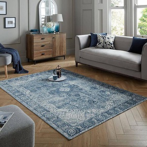 Kurzflorteppich Antique Traditional Blau/Blau 200 x 290cm Baumwollstoff/Mischgewebe