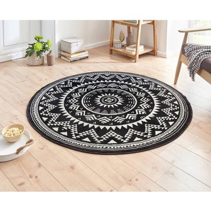 Kurzflorteppich Valencia Schwarz/Schwarz Ø 140cm Webstoff