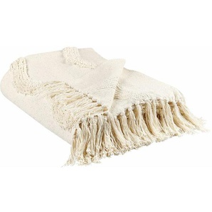 Kuscheldecke Hellbeige Baumwolle 125 x 150 cm Geometrisches Muster Modern mit Fransen Handgewebt Schlafzimmer Wohnzimmer Überwurf Wohndecke