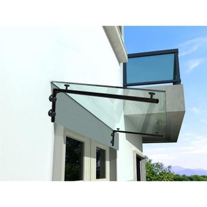 L) 170x90 cm Klarglas Glasvordach inkl. Edelstahlhalter in Schwarz - Buylando