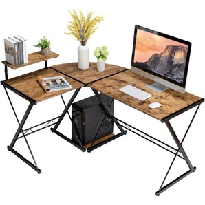 L-Förmiger Computertisch aus Holz, Eckschreibtisch mit mit Monitorständer & Ablagefach, platzsparender Schreibtisch für Büro, Arbeitszimmer,