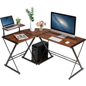 L-Form Computertisch Schreibtisch Computerschreibtisch Buerotisch Ecktisch Eckschreibtisch Winkelschreibtisch 147x112x79cm Braun - Costway