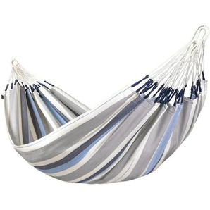 La Siesta Hängematte, Weiß, Hellgrau, Hellblau, Textil, 140 cm, Gots, Handmade Quality, wetterbeständig, UV-beständig, regenabweisend, Gartenmöbel, Hängematten