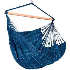 La Siesta Hängesessel , Weiß, Dunkelblau , Holz, Textil , Bambus , 140x170x210 cm , wetterbeständig, UV-beständig, regenabweisend , Gartenmöbel, Hängesessel
