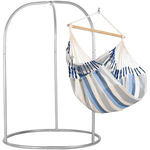 La Siesta Hängesessel , Weiß, Hellblau, Dunkelblau , Holz, Textil , Bambus , 110x160x180 cm , wetterbeständig, UV-beständig, regenabweisend , Gartenmöbel, Hängesessel