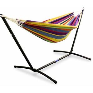 Lacestone - Hängematte mit Gestell Hängeliege Relaxliege Outdoor Indoor 180x140 bis 120Kg Regenbogen