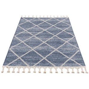 Läufer CARPET CITY Art 2646 Teppiche Gr. B/L: 80 cm x 300 cm, 7 mm, 1 St., blau Kurzflor-Läufer Kurzflor, mit Kettfäden, Rauten-Optik, ideal für Flur & Diele