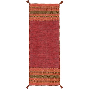 Läufer CARPETFINE Kelim Azizi Teppiche Gr. B/L: 80 cm x 400 cm, 5 mm, 1 St., rot Kurzflor-Läufer