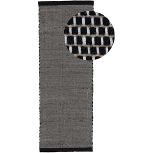Läufer CARPETFINE Mona Teppiche Gr. B/L: 75 cm x 350 cm, 5 mm, 1 St., schwarz-weiß (weiß, schwarz) Kurzflor-Läufer Wendeteppich aus WolleBaumwolle