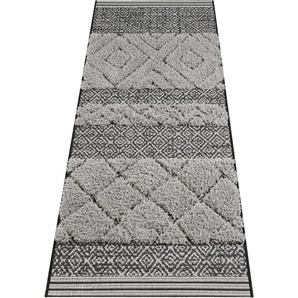 Läufer HANSE HOME Todra Teppiche Gr. B/L: 80 cm x 200 cm, 22 mm, 1 St., schwarz (schwarz, grau) Kurzflor-Läufer Teppichläufer Küchenläufer Teppiche In- und Outdoor geeignet, Sisal-Optik, Hoch-Tief-Struktur