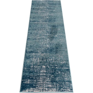 Läufer HOME AFFAIRE Ariano Teppiche Gr. B/L: 80 cm x 300 cm, 12 mm, 1 St., blau Küchenläufer dezenter Glanz, Hoch-Tief-Struktur, Schrumpf Carving-Effekt