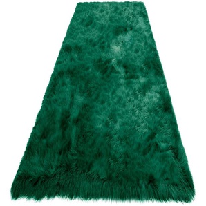 Läufer HOME AFFAIRE Valeria Hochflor Teppich kuschelig Teppiche Gr. B/L: 90 cm x 160 cm, 60 mm, 1 St., grün (flaschengrün) Teppichläufer