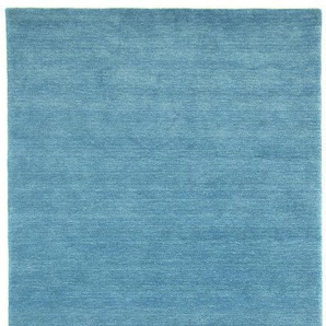 Läufer MORGENLAND GABBEH FEIN UNI Teppiche Gr. B/L: 80 cm x 200 cm, 18 mm, 1 St., blau (hellblau) Teppichläufer pure Schurwolle Einfarbig, Wohnzimmer