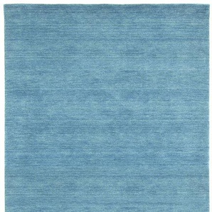 Läufer MORGENLAND GABBEH FEIN UNI Teppiche Gr. B/L: 80 cm x 200 cm, 18 mm, 1 St., blau (türkis) Teppichläufer pure Schurwolle Einfarbig, Wohnzimmer