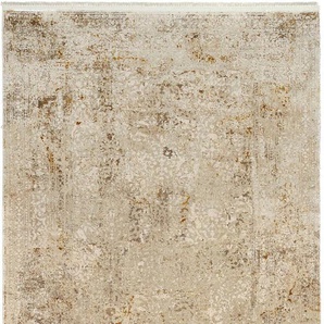 Läufer OCI DIE TEPPICHMARKE BESTSELLER CAVA Teppiche Gr. B/L: 80 cm x 250 cm, 8 mm, 1 St., beige (beige, goldfarben) Kurzflor-Läufer Glanz Viskose, mit Fransen, Wohnzimmer